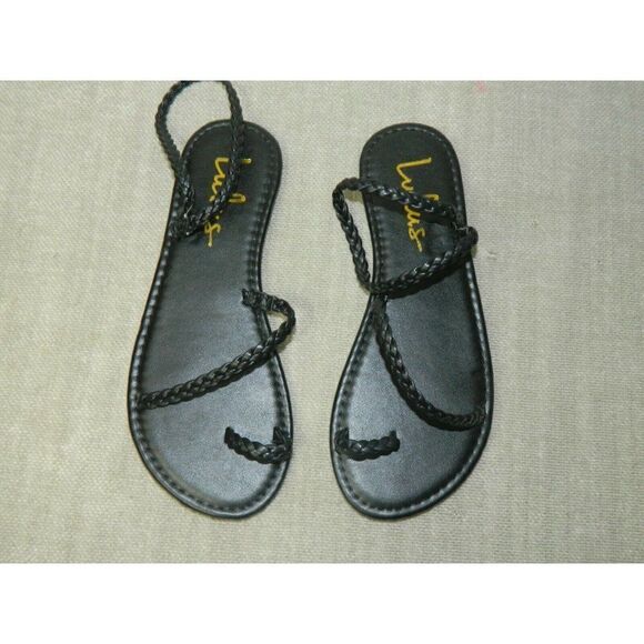 Lulu's Sandals Mirela Black Braided  Flat Vegan Sandals - Picture 5 of 6